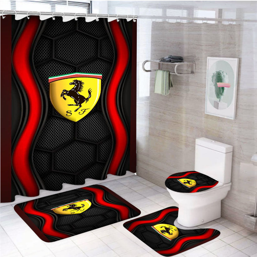 Ferrari Italian Car Emblem Wallpaper 4Pcs Bathroom Set Shower Curtain