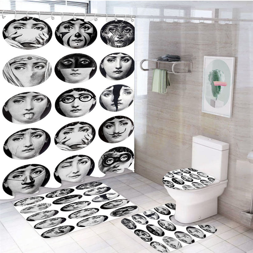 Fornasetti Face 4Pcs Bathroom Set Shower Curtain