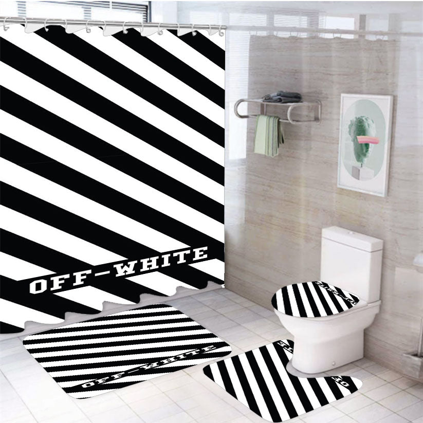 Full Off White 4Pcs Bathroom Set Shower Curtain