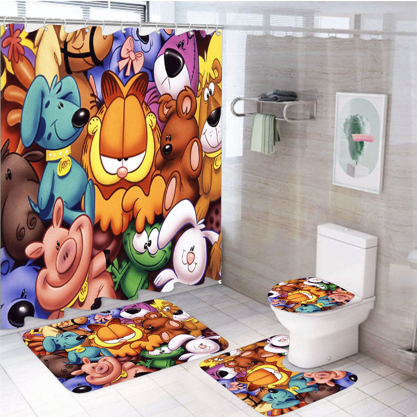 Garfield Doll Family Wallpaper 4Pcs Bathroom Set Shower Curtain