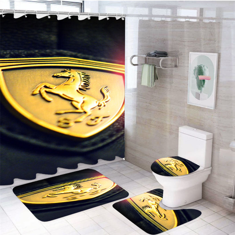 Gold Ferrari Logo Art 4Pcs Bathroom Set Shower Curtain