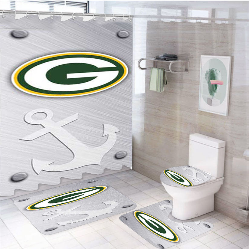 Green Bay Packers Brushed Chrome 4Pcs Bathroom Set Shower Curtain