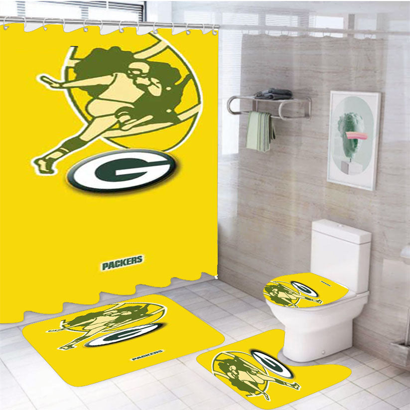 Green Bay Packers Logos On Yellow 4Pcs Bathroom Set Shower Curtain