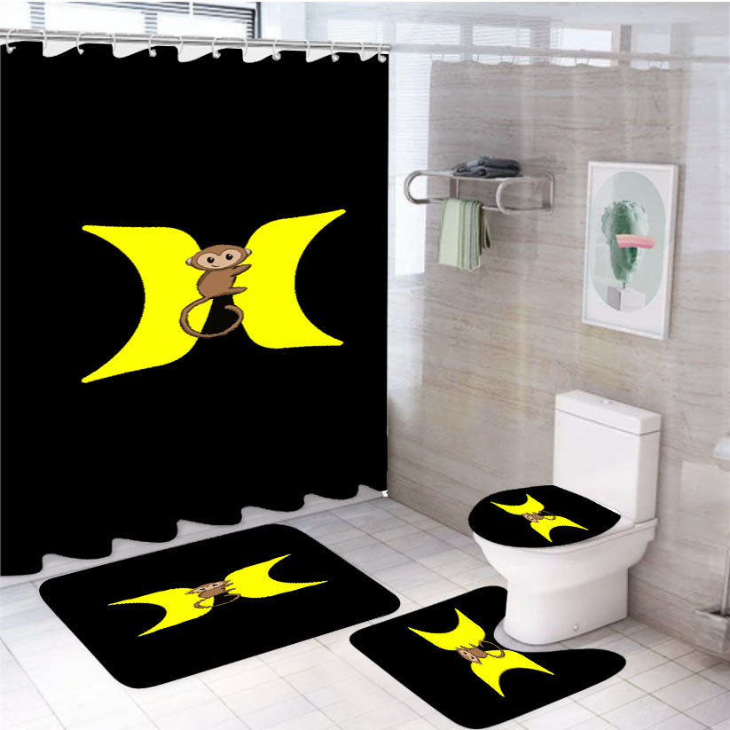 Hurley Yellow Logo With Monkey 4Pcs Bathroom Set Shower Curtain
