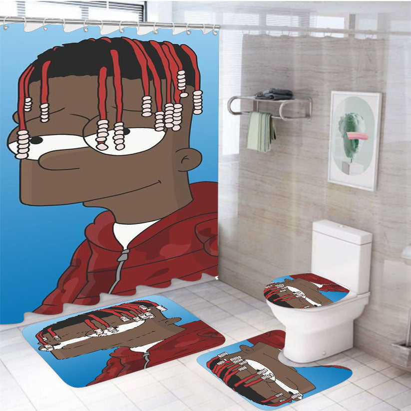 Lil Uzi Simpson Style In Blue 4Pcs Bathroom Set Shower Curtain