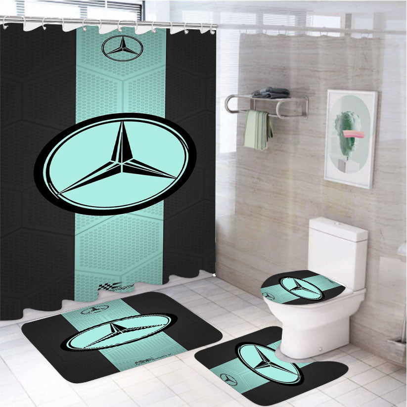 Mercedes Benz Blue And Black Wallpaper 4Pcs Bathroom Set Shower Curtain