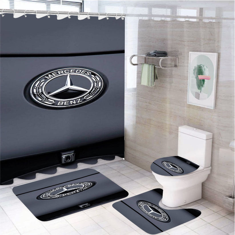Mercedes Benz Emblem 4Pcs Bathroom Set Shower Curtain