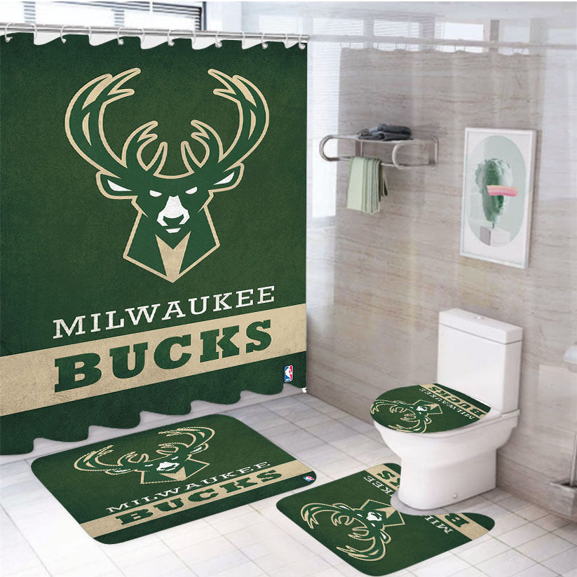 Nba Milwaukee Bucks Logo 4Pcs Bathroom Set Shower Curtain