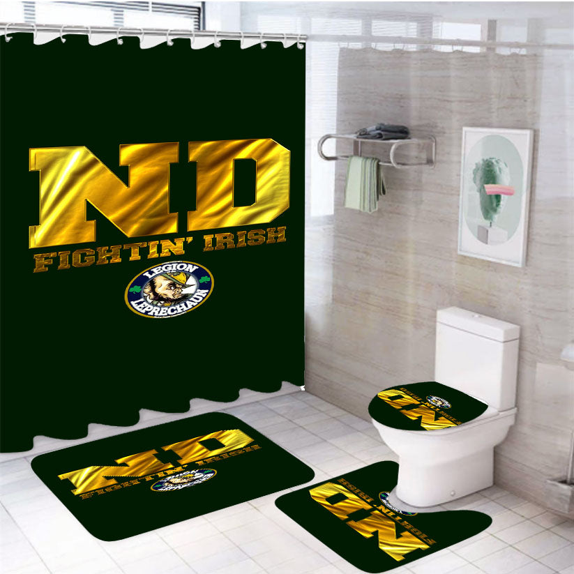 Nd Fighting Irish Gold And Green Wallpaper 4Pcs Bathroom Set Shower Curtain