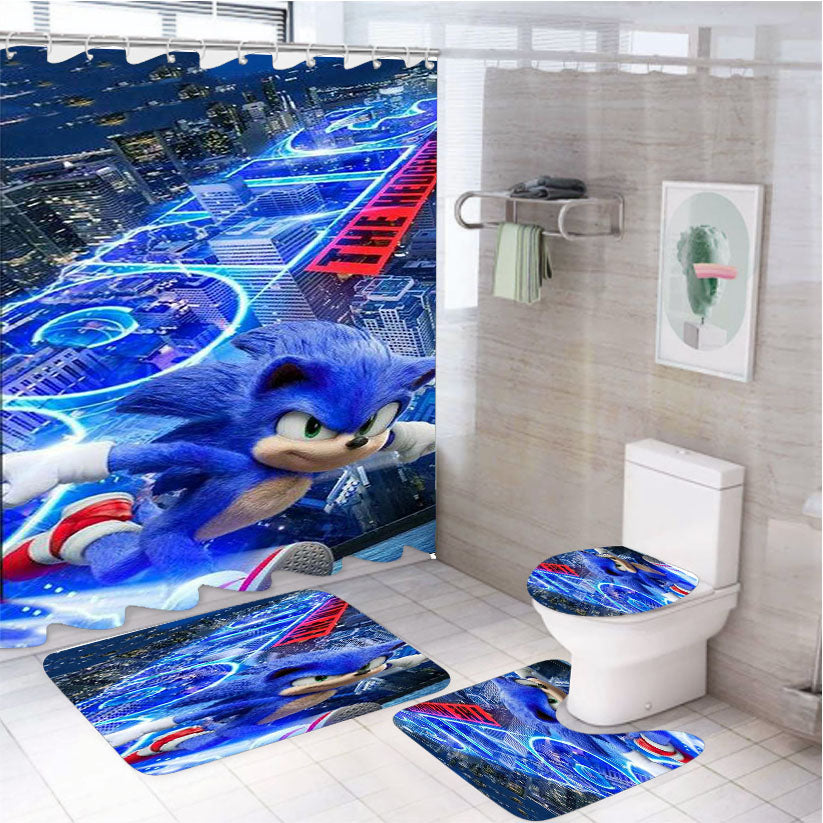 New Sonic The Hedgehog 4Pcs Bathroom Set Shower Curtain