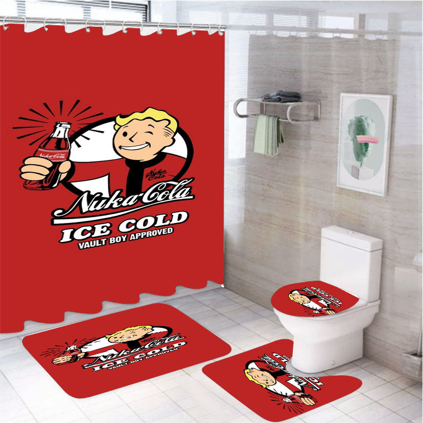 Nuka Cola Ice Cold Vault Boy Approved Fallout 4Pcs Bathroom Set Shower Curtain