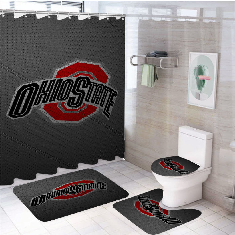 Ohio State Buckeyes Football Texture 4Pcs Bathroom Set Shower Curtain