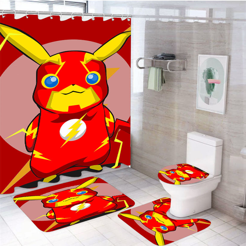 Pikachu Pokemonflash 4Pcs Bathroom Set Shower Curtain