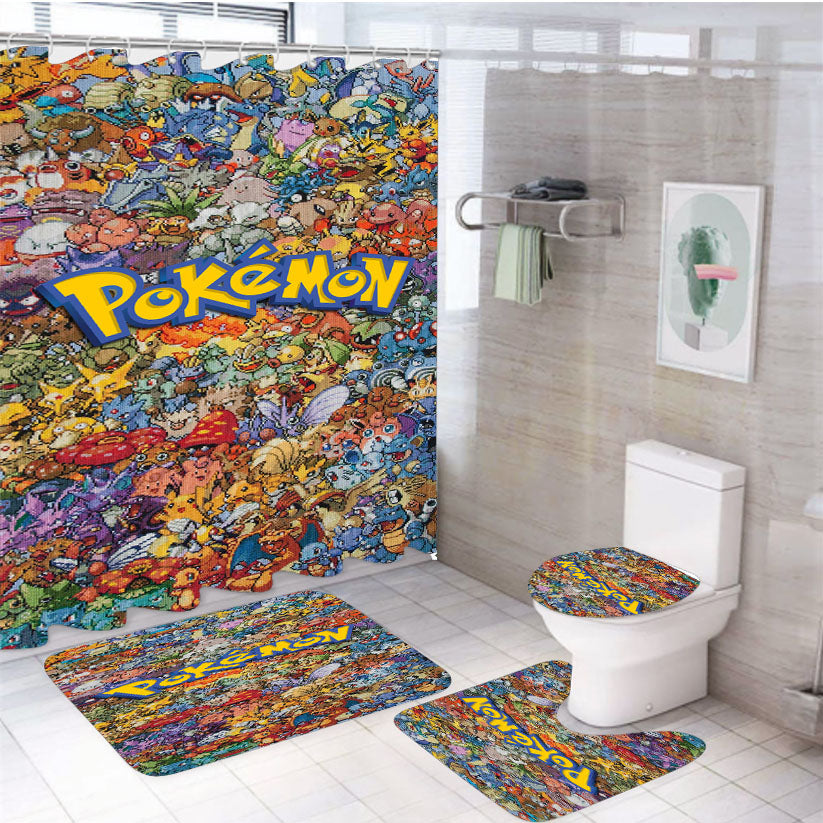 Pokemon All Monster Character 4Pcs Bathroom Set Shower Curtain