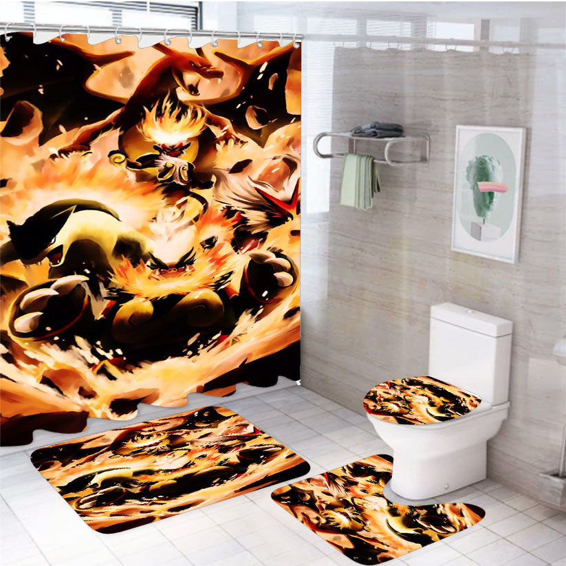 Pokemon Charizard Infernape 4Pcs Bathroom Set Shower Curtain