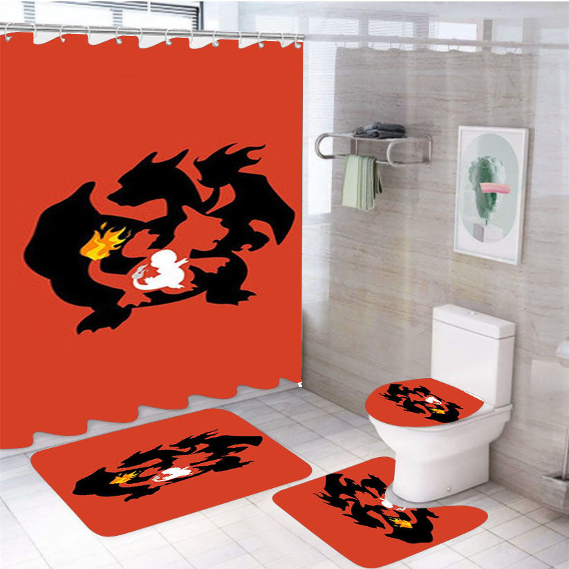 Pokemon Charmander Charmeleon Charizard 4Pcs Bathroom Set Shower Curtain