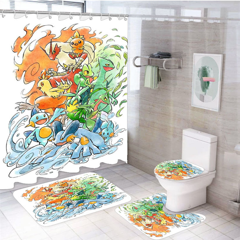 Pokemon Collage 4Pcs Bathroom Set Shower Curtain