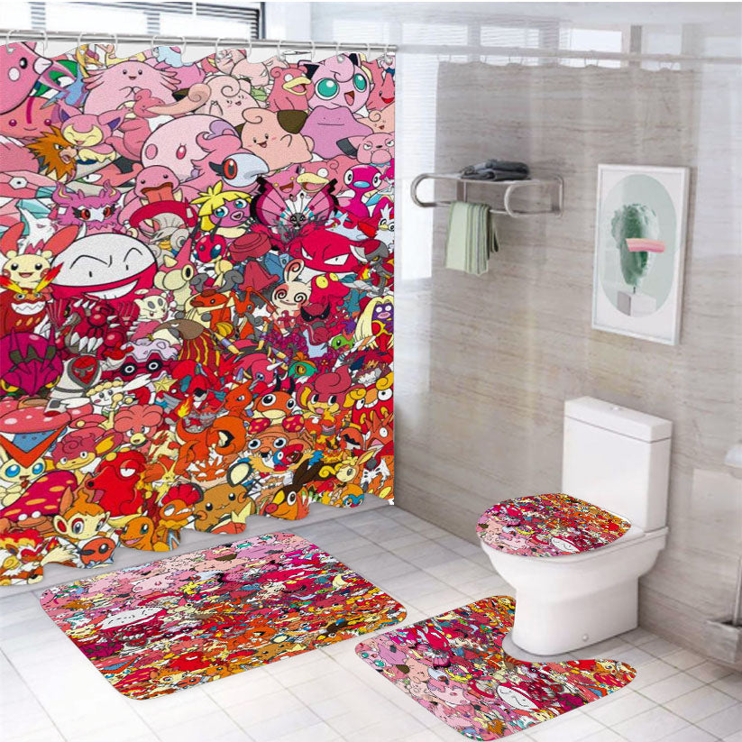 Pokemon Color Spectrum Pink To Orange 4Pcs Bathroom Set Shower Curtain