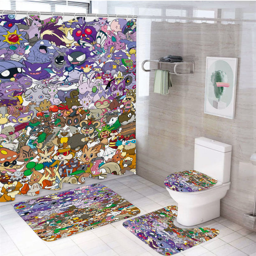 Pokemon Color Spectrum Purple To Brown 4Pcs Bathroom Set Shower Curtain