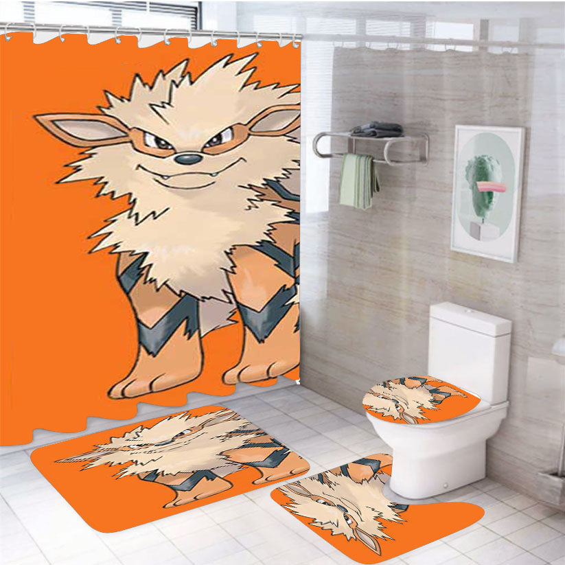 Pokemon Growlithe 4Pcs Bathroom Set Shower Curtain