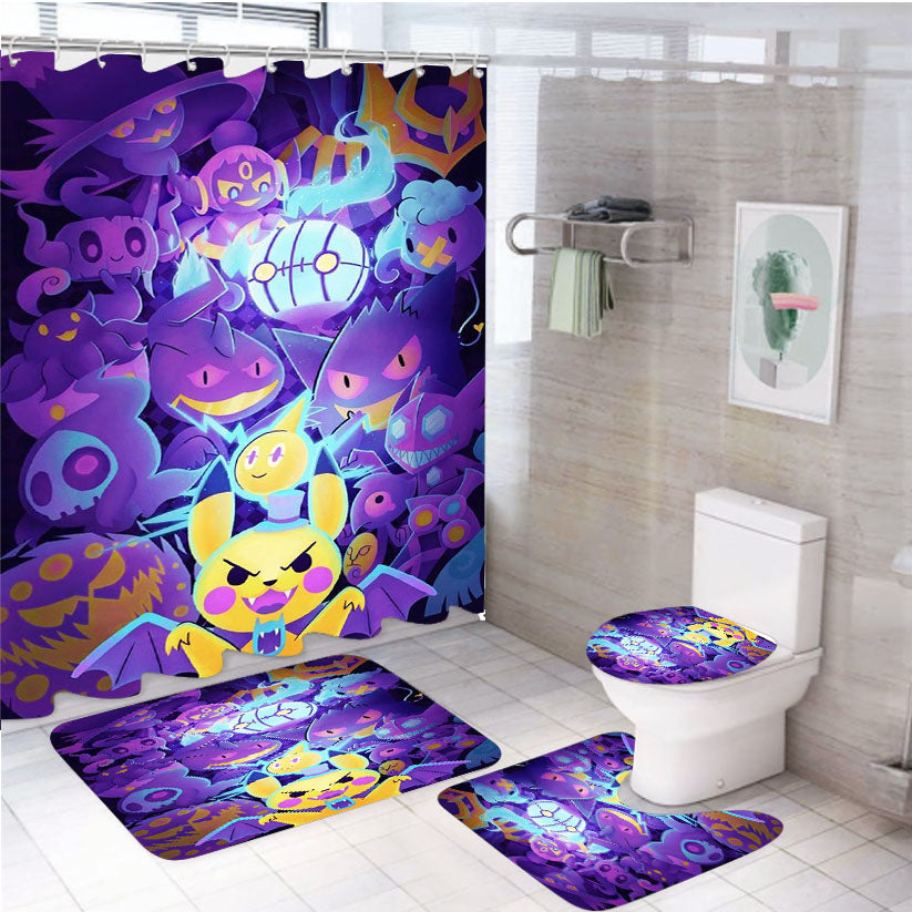 Pokemon Halloween Ghost Type With Pikachu 4Pcs Bathroom Set Shower Curtain