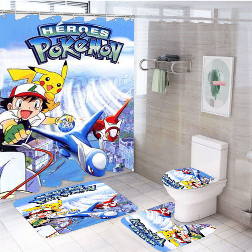 Pokemon Heroes 4Pcs Bathroom Set Shower Curtain