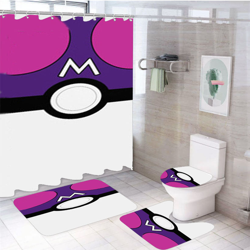 Pokemon Masterball Pokeball 4Pcs Bathroom Set Shower Curtain