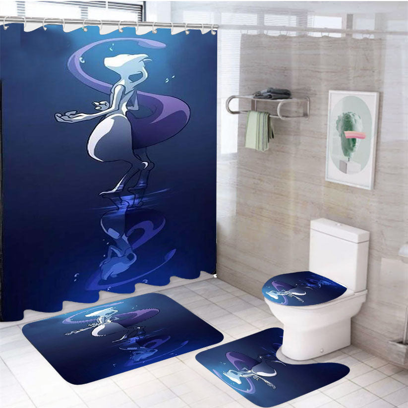 Pokemon Mewtwo Cartoon 4Pcs Bathroom Set Shower Curtain