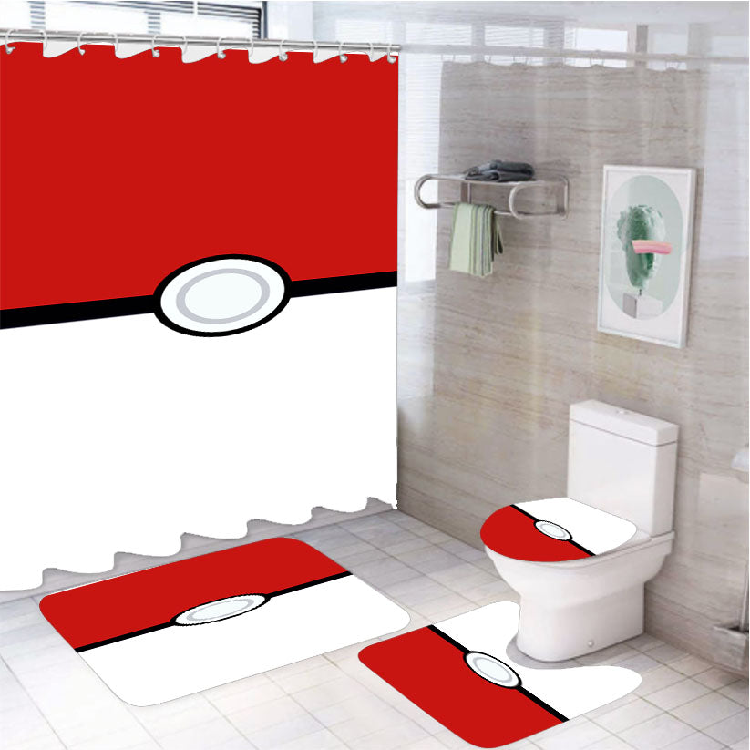 Pokemon Pokeball 4Pcs Bathroom Set Shower Curtain