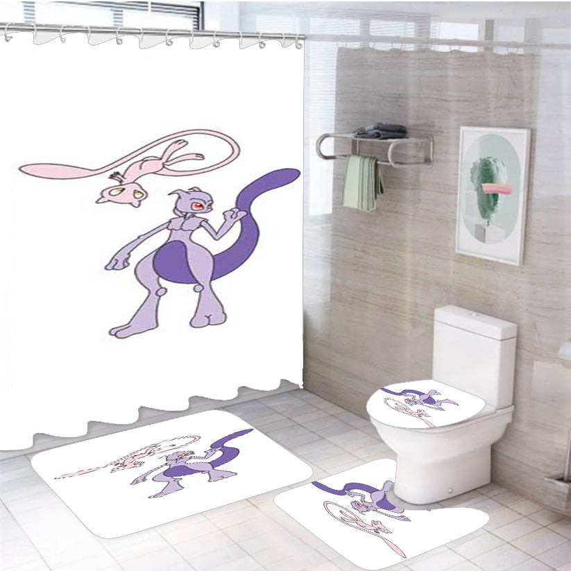 Pokemon Purple Creatures 4Pcs Bathroom Set Shower Curtain