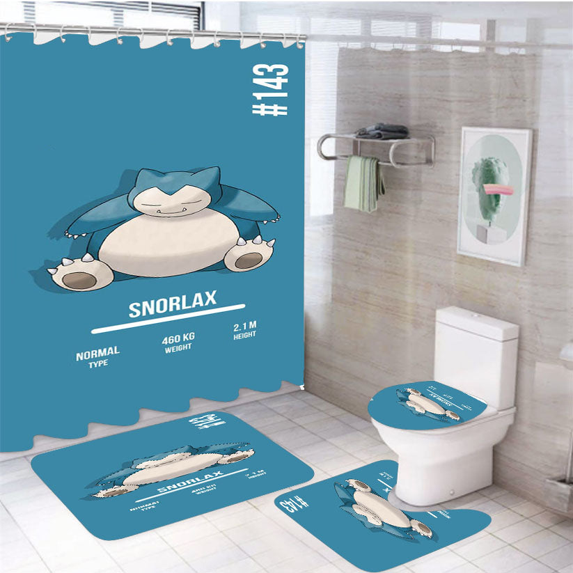Pokemon Snorlax 4Pcs Bathroom Set Shower Curtain