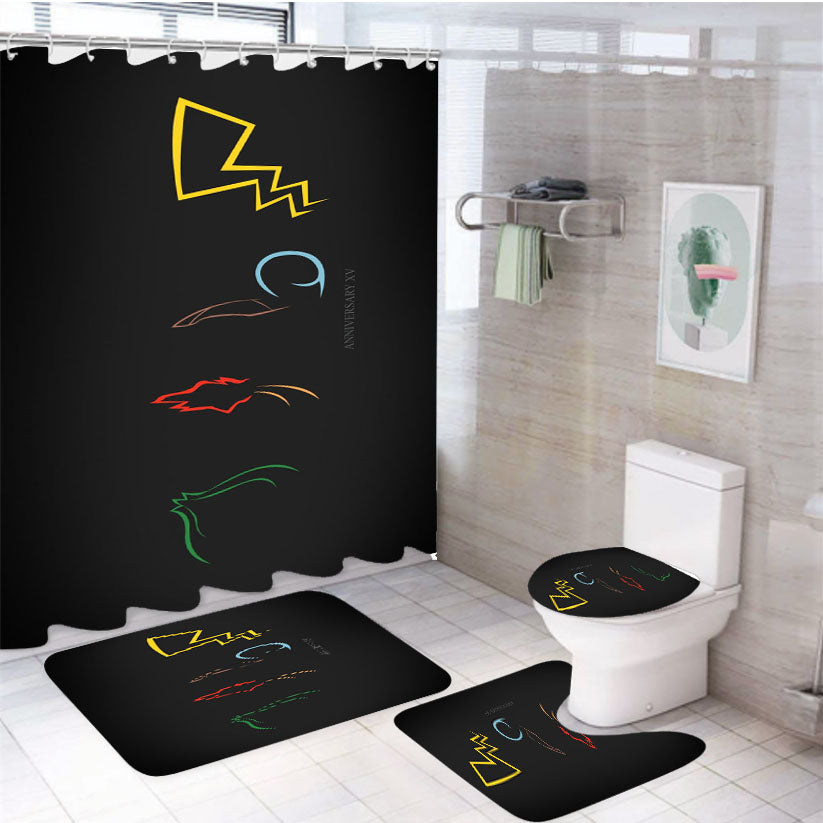 Pokemon Xv Anniversary 4Pcs Bathroom Set Shower Curtain