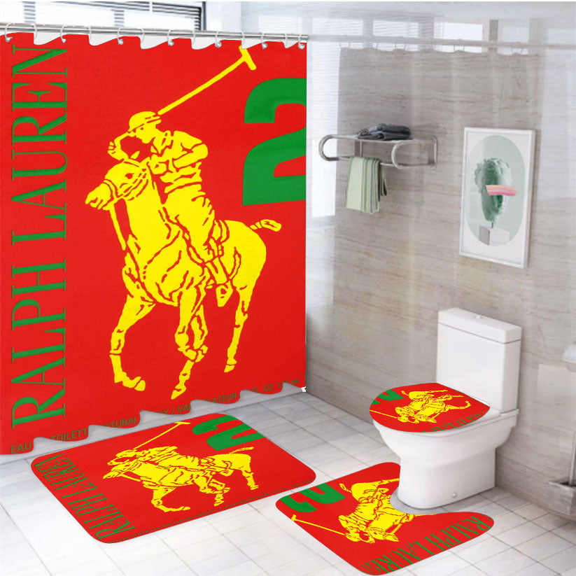 Polo Ralph Lauren Big Pony 2 Red Parfume 4Pcs Bathroom Set Shower Curtain
