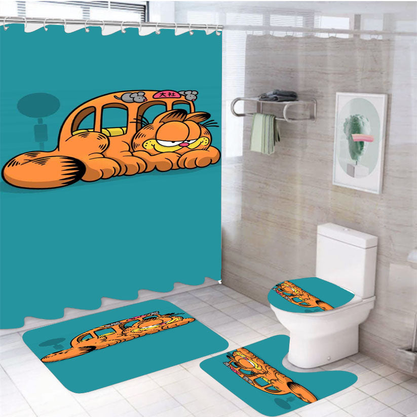 Puss Garfield Meow Bus 4Pcs Bathroom Set Shower Curtain