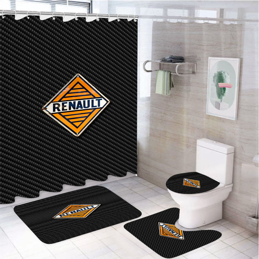 Renault Vintage Logo Carbon Fiber 4Pcs Bathroom Set Shower Curtain