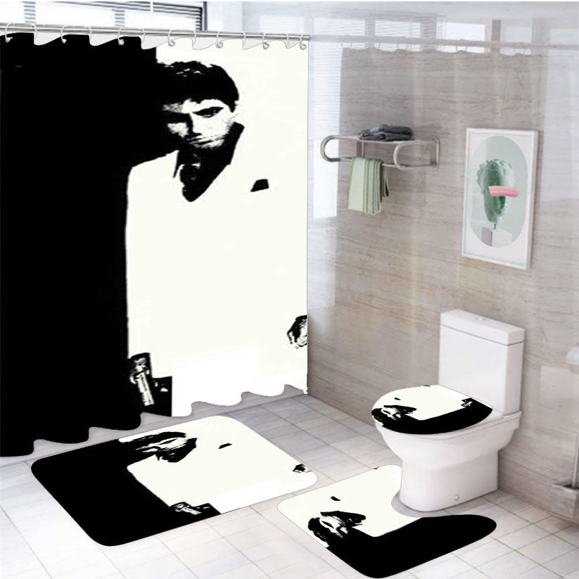 Scarface Black N White 4Pcs Bathroom Set Shower Curtain