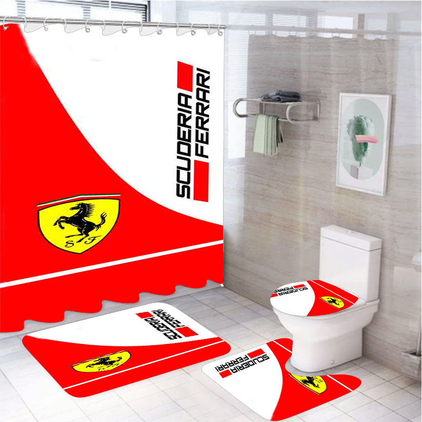 Scuderia Ferrari Logo 4Pcs Bathroom Set Shower Curtain