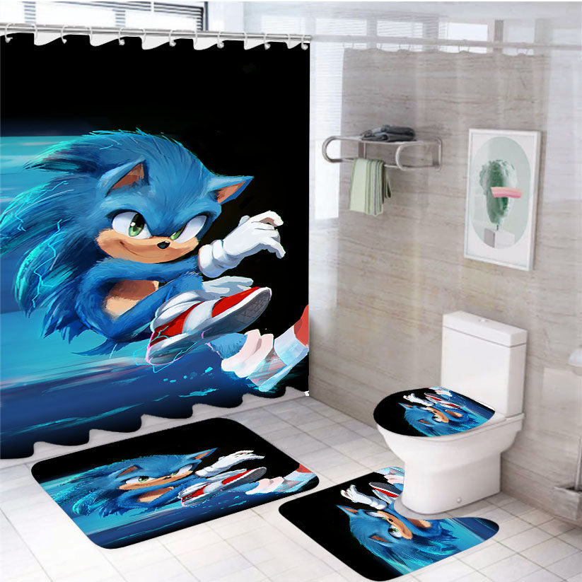 Sonic The Hedgehog Artwork Run 4Pcs Bathroom Set Shower Curtain