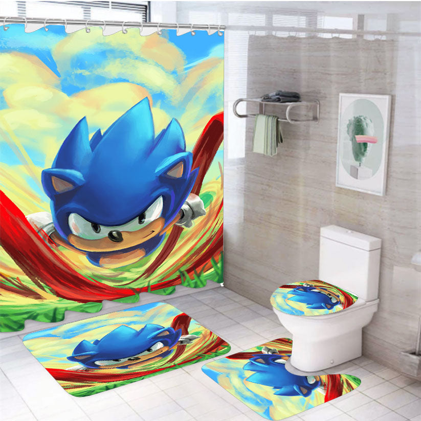Sonic The Hedgehog Wallpaper 4Pcs Bathroom Set Shower Curtain