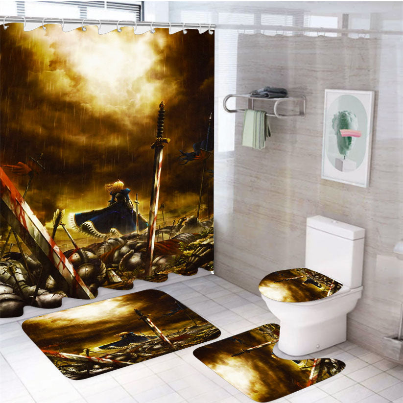 Stay Night Saber Fate 4Pcs Bathroom Set Shower Curtain