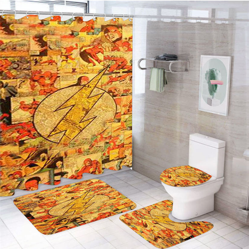 The Flash Logo Comic 4Pcs Bathroom Set Shower Curtain