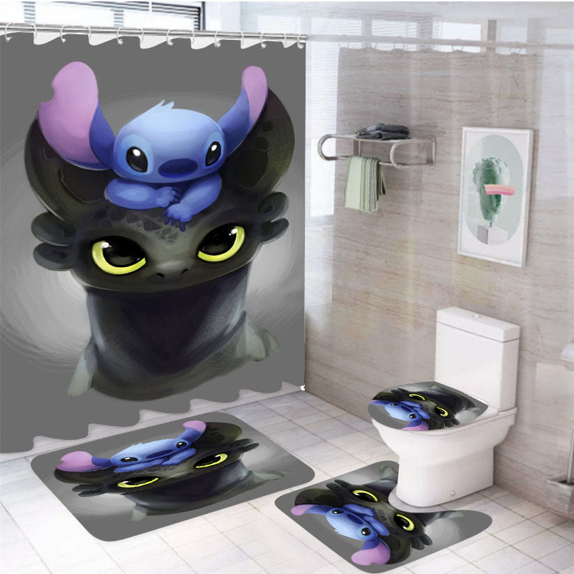 Toothless Dragon And Stitch 4Pcs Bathroom Set Shower Curtain