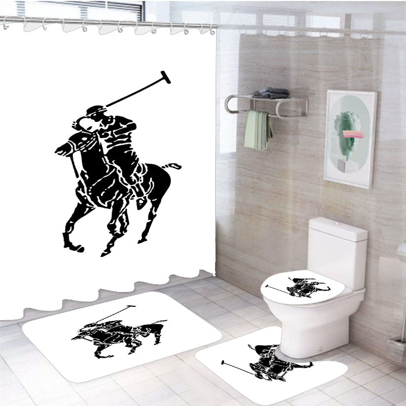White Black Polo Ralph Lauren Logo 4Pcs Bathroom Set Shower Curtain