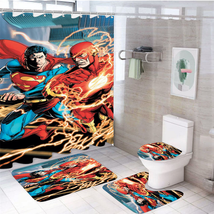 Who Is Faster Superman Vs The Flash 4Pcs Bathroom Set Shower Curtain