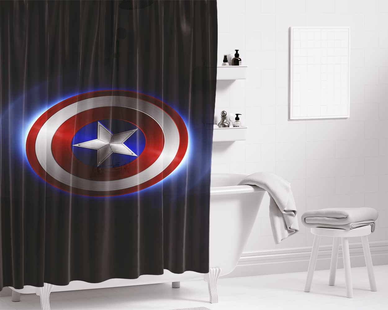 Shield Captain America Bathroom Shower Curtain Fabric Waterproof | 66 X 72 Inch