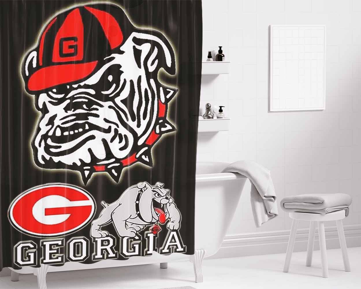 University Georgia Bulldogs Bathroom Shower Curtain Fabric Waterproof | 66 X 72 Inch