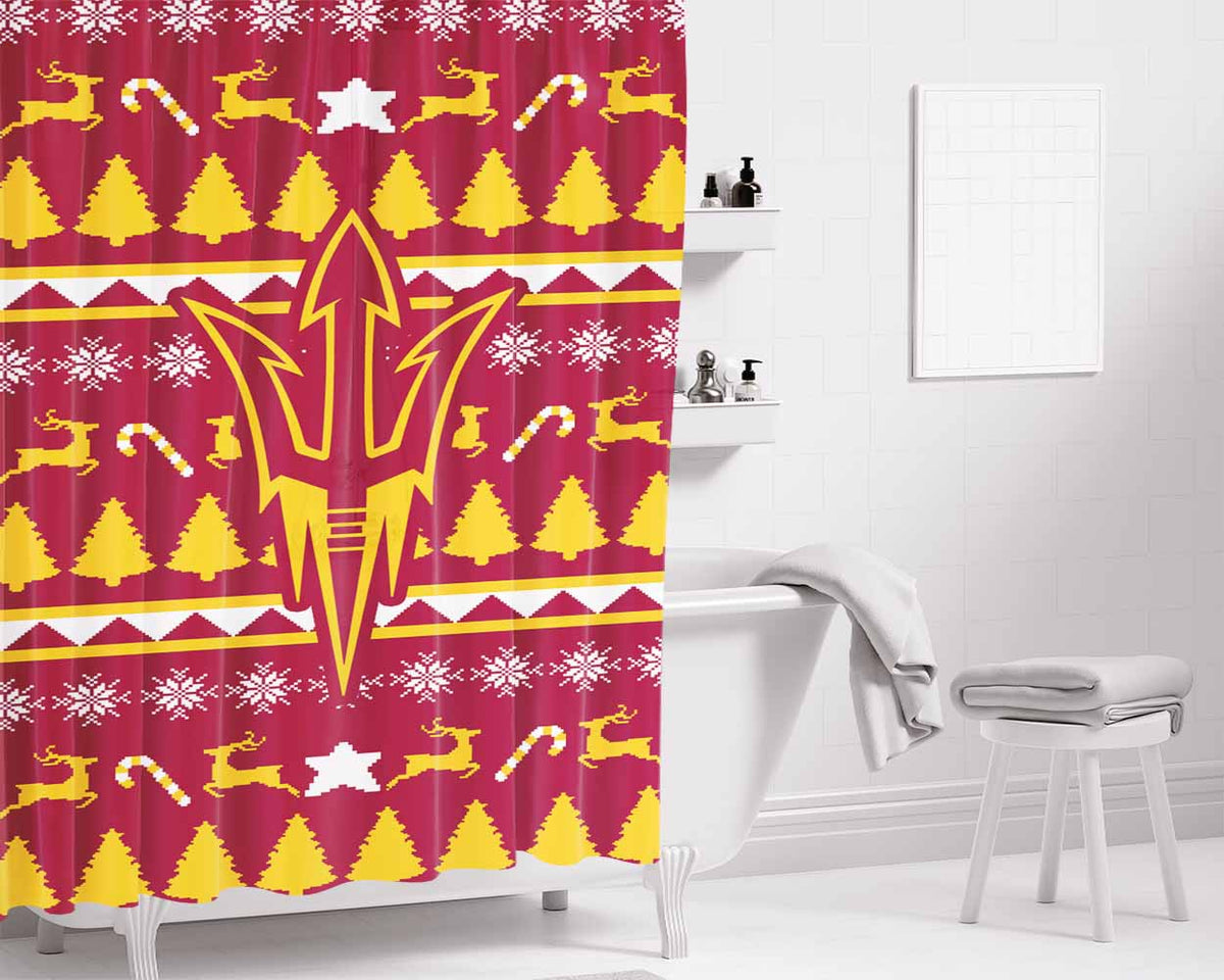 Arizona State University Christmas Sweater Bathroom Shower Curtain Fabric Waterproof | 66 X 72 Inch