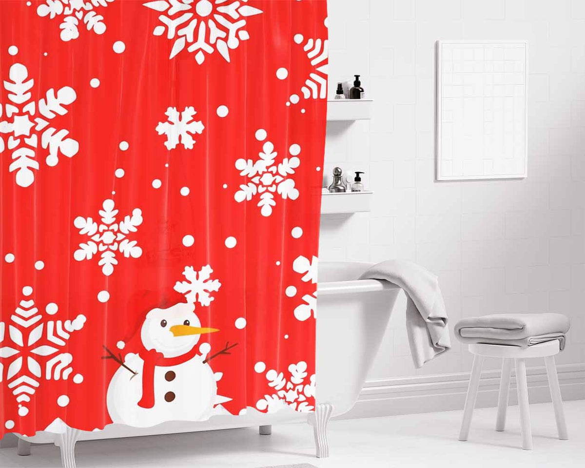 Cute Snowman Design For Christmas And Winter Bathroom Shower Curtain Fabric Waterproof | 66 X 72 Inch