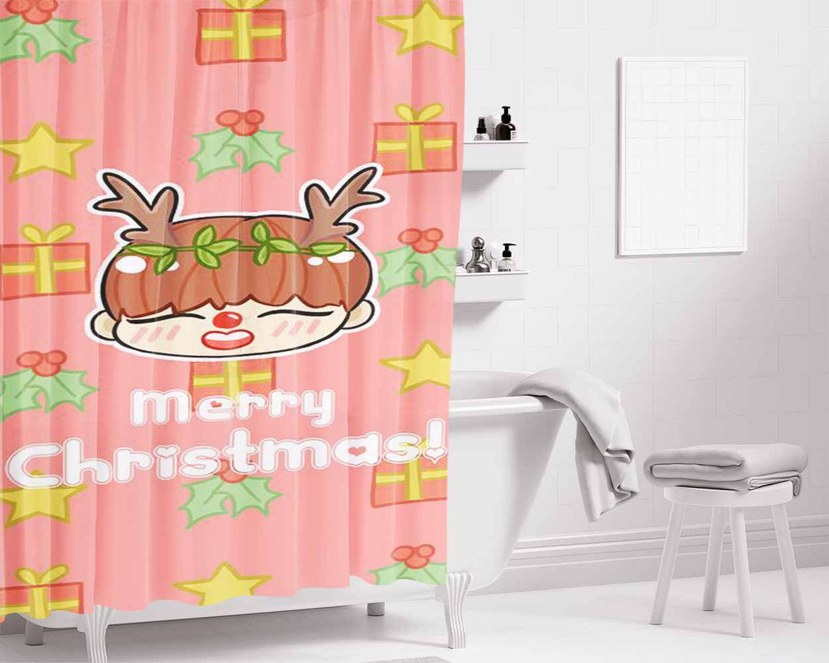 Jungkook Bts Merry Christmas Cubby Style Ca Bathroom Shower Curtain Fabric Waterproof | 66 X 72 Inch