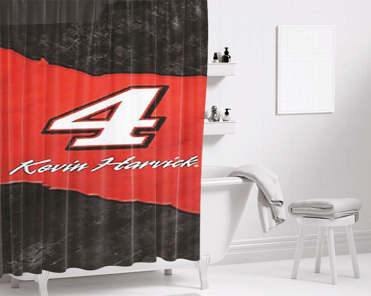 Kevin Harvick Red Strip Bathroom Shower Curtain Fabric Waterproof | 66 X 72 Inch